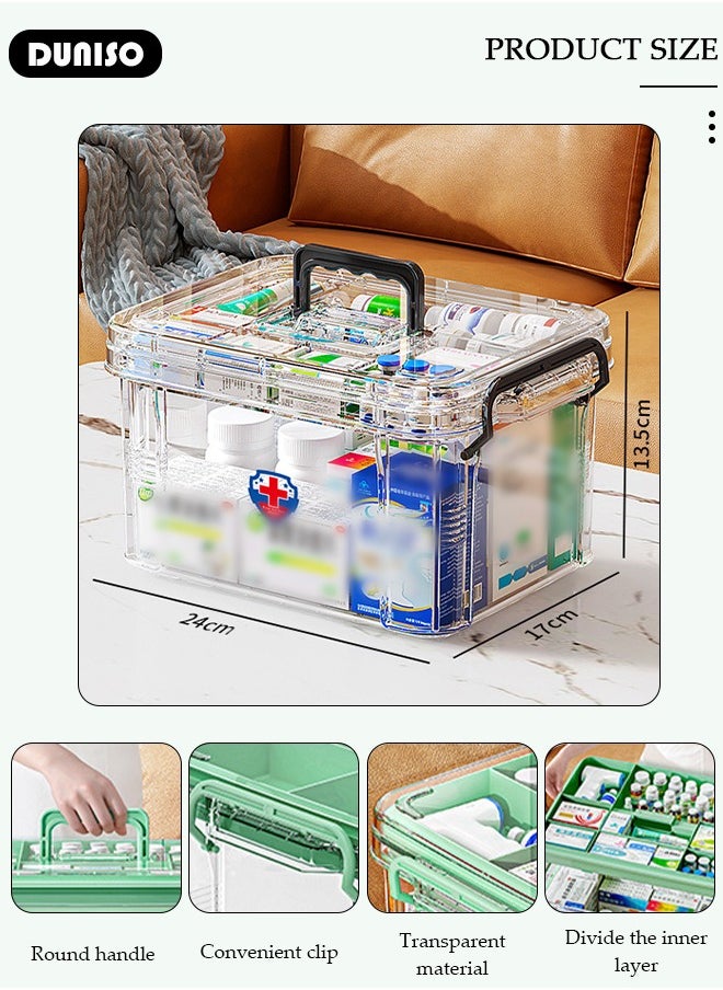DUNISO 2 Layers Large Medicine Storage Box, Family small safety emergency medical storage box kit travel,Layered Daily Medicine Cabinet,First Aid Storage Box Container Bin with Compartments and Portable Handle for Family  - Image 4