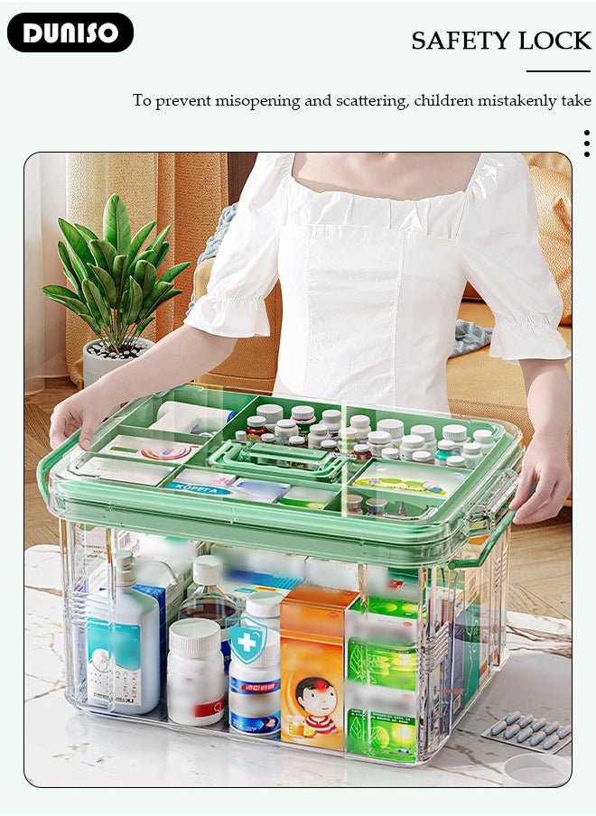 DUNISO 2 Layers Large Medicine Storage Box, Family small safety emergency medical storage box kit travel,Layered Daily Medicine Cabinet,First Aid Storage Box Container Bin with Compartments and Portable Handle for Family  - Image 5