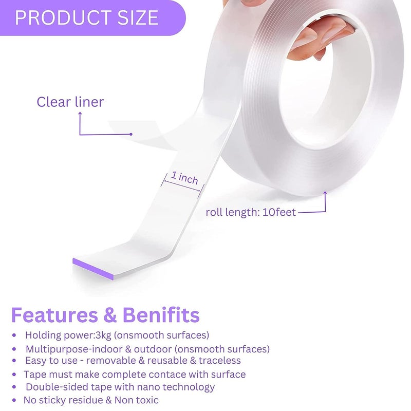 D-Fix Double Sided Nano Adhesive Tape, Washable Traceless Nano Gel Tape, Stick To Glass, Metal, Kitchen Cellphone,Pads Or Tile Nano Tape Grip Tape Transparent. -2MM-3 METER - Image 2