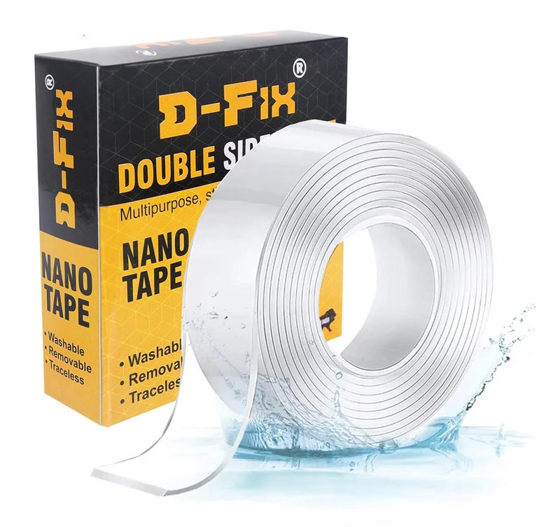 D-Fix Double Sided Nano Adhesive Tape, Washable Traceless Nano Gel Tape, Stick To Glass, Metal, Kitchen Cellphone,Pads Or Tile Nano Tape Grip Tape Transparent. -2MM-3 METER - Image 1