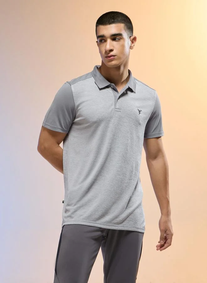 تكنوسبورت تيشيرت بولو رجالي رمادي بقصة ضيقة من تكنوسبورت