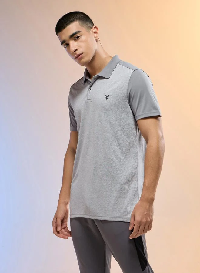تكنوسبورت تيشيرت بولو رجالي رمادي بقصة ضيقة من تكنوسبورت