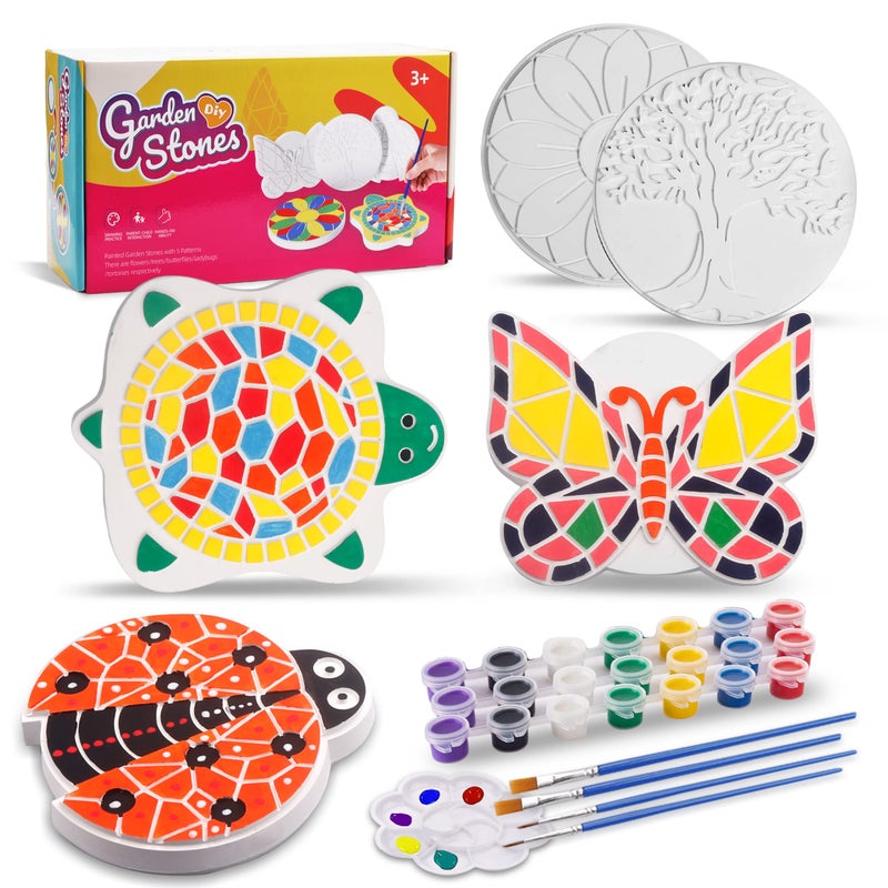 IFLOVE Paint Your Own Stepping Stones for Kids Craft Kits,Arts and Crafts for Kids Ages 4-8,5 Pack Painting Crafts for Girls Ages 8-12ï¼ŒOutdoor Toys Art Supplies Toddler Birthday Easter Gift (Multicolored) - Image 1