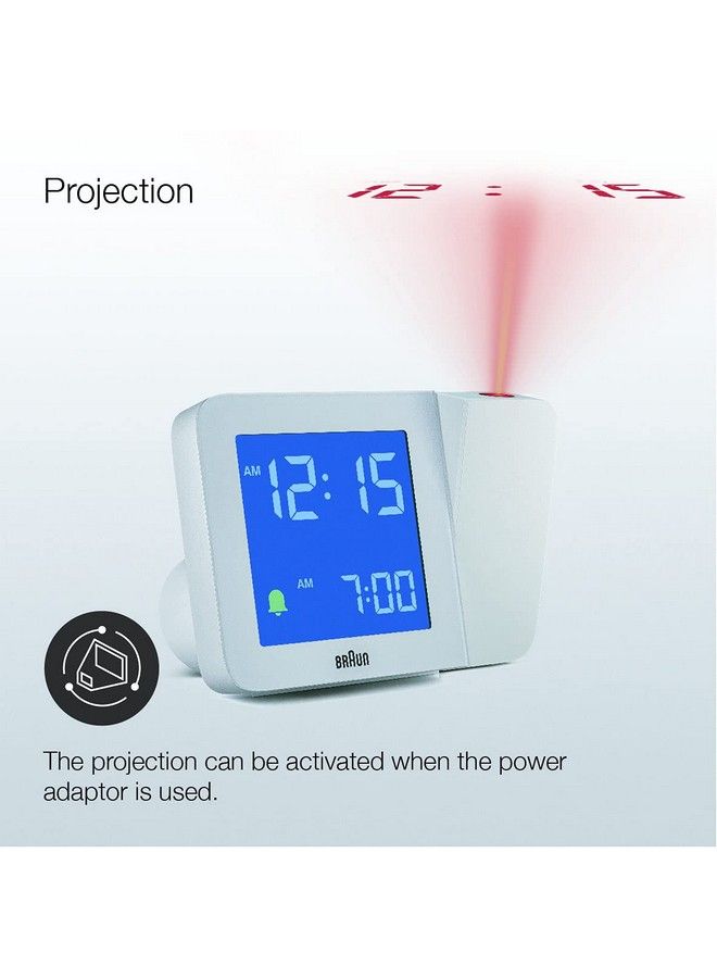 BRAUN Digital Projection Alarm Clock With 4 Backlight Options Negative Lcd Display Quick Set Beep Alarm In White Model Bc15W - Image 3