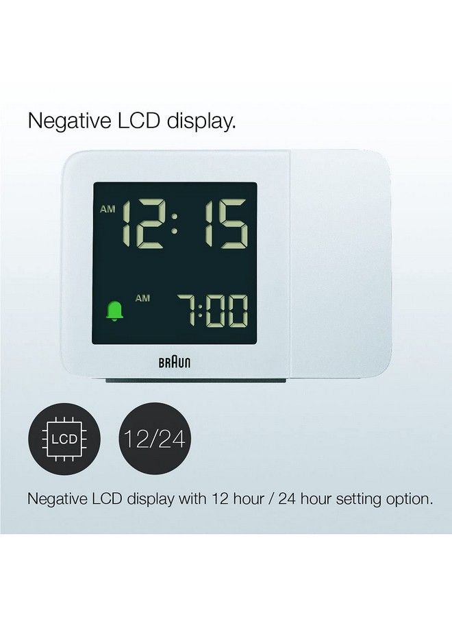 BRAUN Digital Projection Alarm Clock With 4 Backlight Options Negative Lcd Display Quick Set Beep Alarm In White Model Bc15W - Image 4