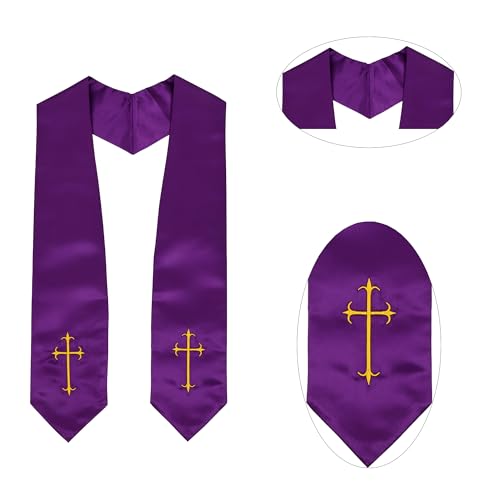 Erligo Adults' Traditional Church Choir Stoles with Embroidery Cross 60" Graduation Sash (Purple) - Image 2