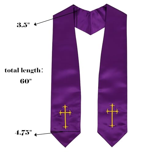 Erligo Adults' Traditional Church Choir Stoles with Embroidery Cross 60" Graduation Sash (Purple) - Image 3