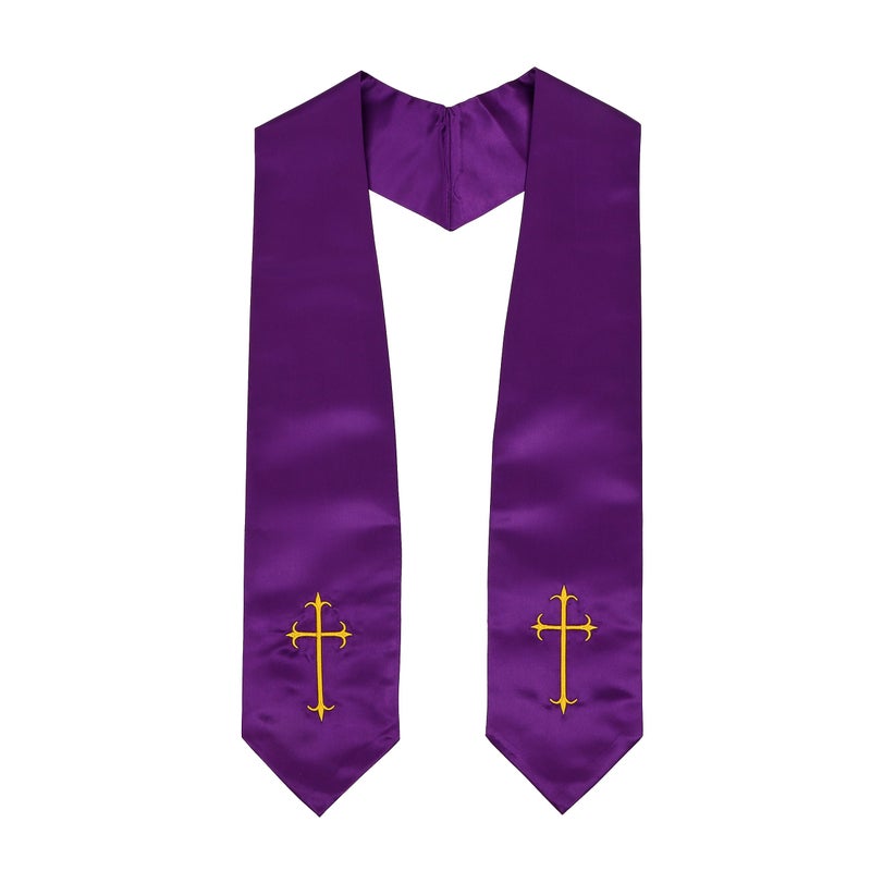 Erligo Adults' Traditional Church Choir Stoles with Embroidery Cross 60" Graduation Sash (Purple) - Image 5