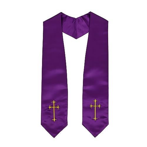 Erligo Adults' Traditional Church Choir Stoles with Embroidery Cross 60" Graduation Sash (Purple) - Image 1