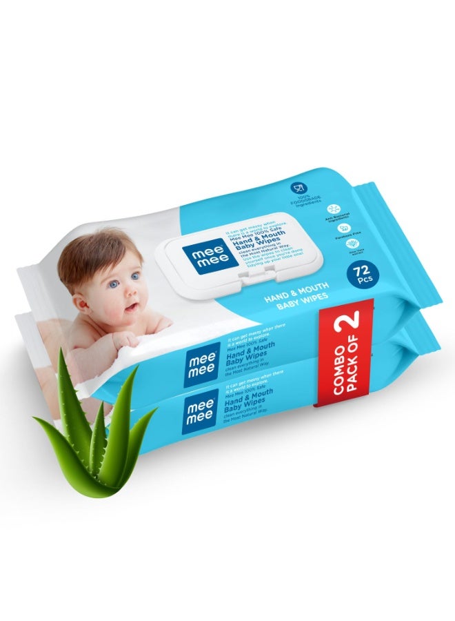 Mee Mee Soft Gentle Baby Wet Wipes (72 Wipes) Pack of 2 | Infused with Aloevera and Vitamin E | Paraben & Sulfate Free | Cleansing Wipes | Wipes Combo for Babies  pack of 2