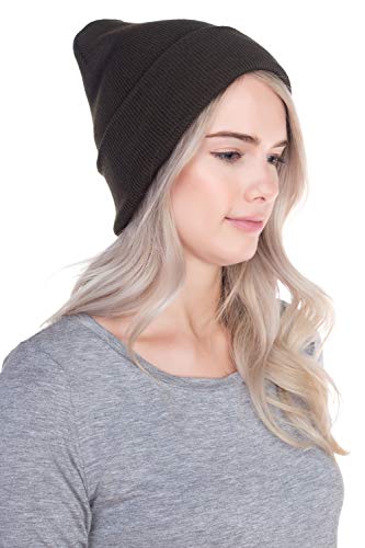 Top Level Unisex Cuffed Plain Skull Beanie Toboggan Knit Hat/Cap, Olive - Image 3