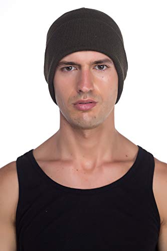 Top Level Unisex Cuffed Plain Skull Beanie Toboggan Knit Hat/Cap, Olive - Image 4