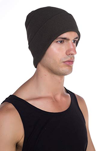 Top Level Unisex Cuffed Plain Skull Beanie Toboggan Knit Hat/Cap, Olive - Image 2