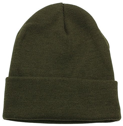 Top Level Unisex Cuffed Plain Skull Beanie Toboggan Knit Hat/Cap, Olive - Image 1