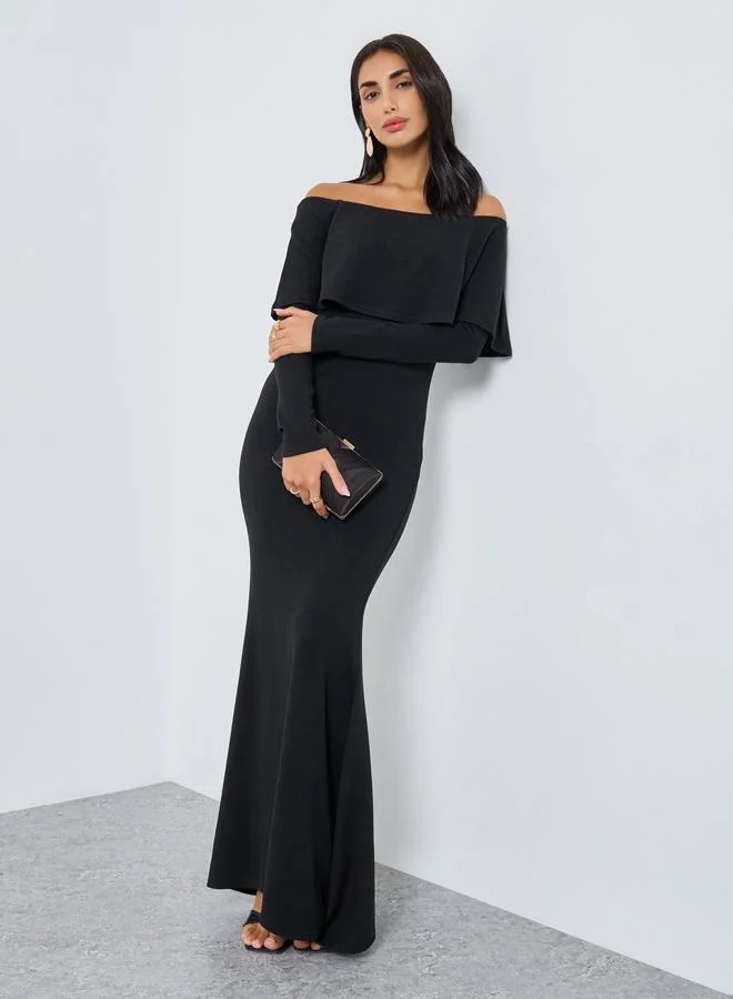 Styli Black Long Sleeves A-Line Maxi Dress