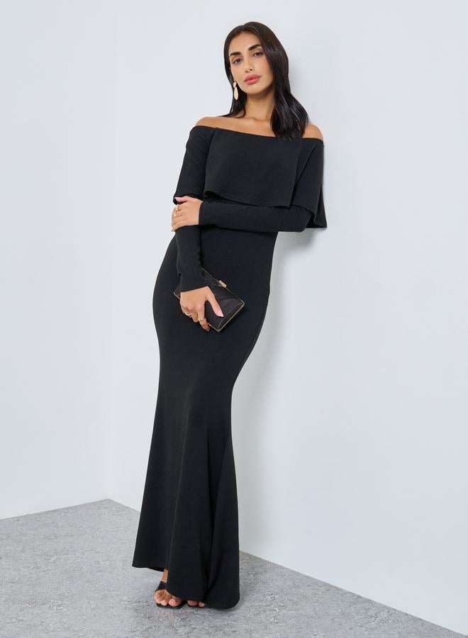 Styli Black Long Sleeves A-Line Maxi Dress - Image 2