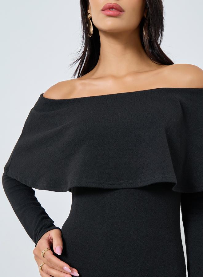 Styli Black Long Sleeves A-Line Maxi Dress - Image 5