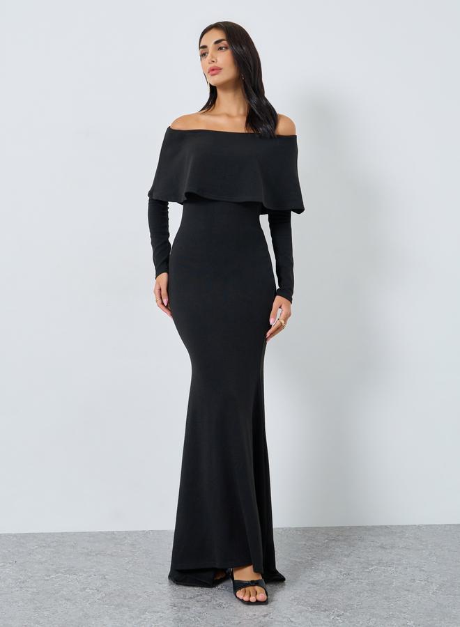 Styli Black Long Sleeves A-Line Maxi Dress - Image 3
