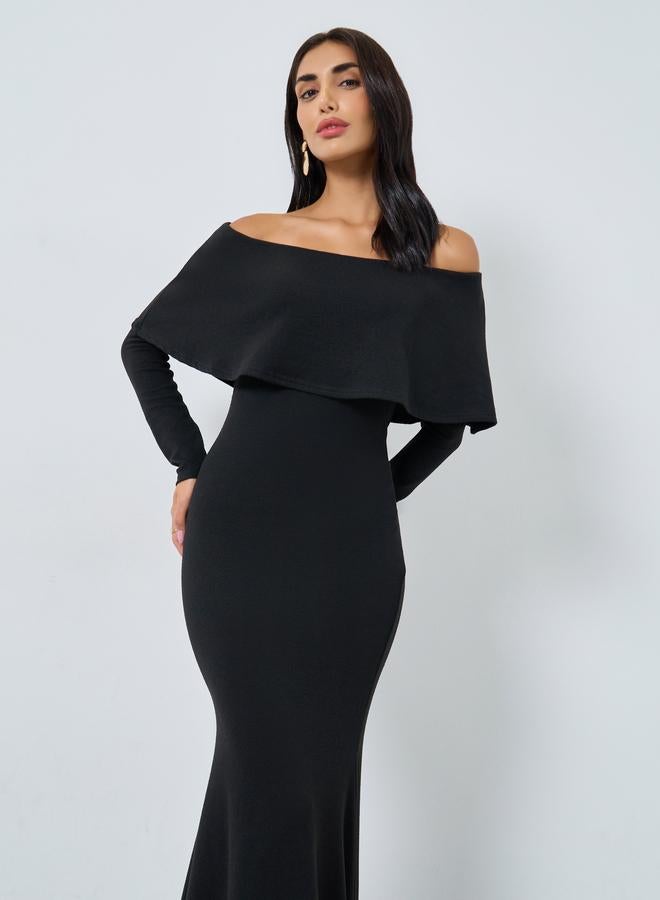 Styli Black Long Sleeves A-Line Maxi Dress - Image 4