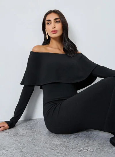 Styli Black Long Sleeves A-Line Maxi Dress