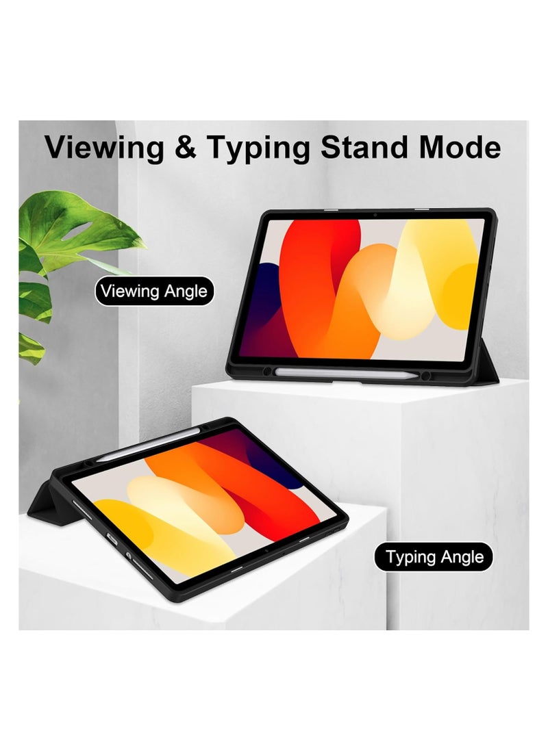 إيفو حافظة مقاومة للصدمات لجهاز Xiaomi Redmi Pad SE 11 بوصة مع علبة قلم خلفية من الأكريليك الشفاف وغطاء إطار من مادة TPU غطاء ثلاثي الطي نحيف وخفيف الوزن وغطاء حماية ذكي (أسود)  - Image 3