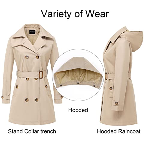 CREATMO US Women's Trench Coat Elegant Long Sleeve Loose Long Windbreaker Khaki L - Image 3