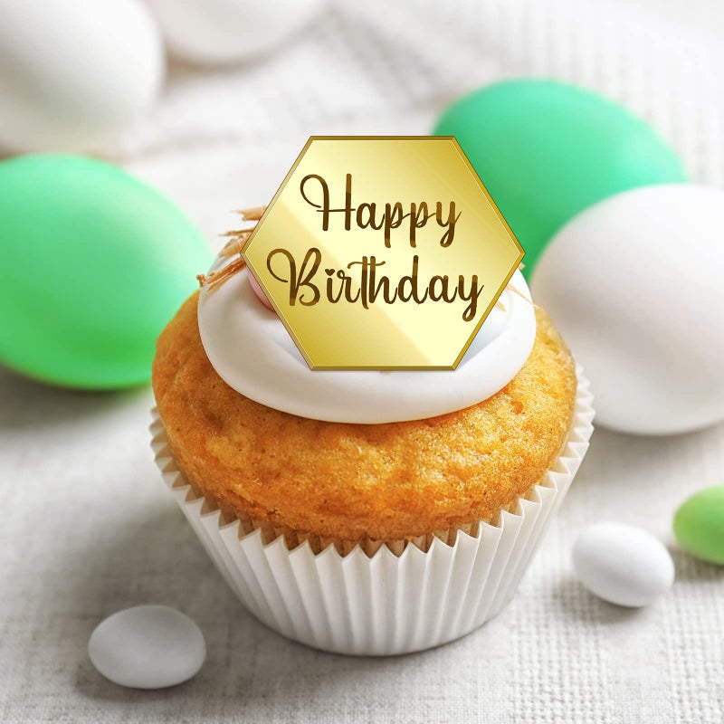 Qunclay 30 Pcs Happy Birthday Acrylic Cupcake Toppers - Personalized Mirror Cake Disc Topper - Engraved Mini Charm Name Custom Decorations For Decor (Hexagon) - Image 4