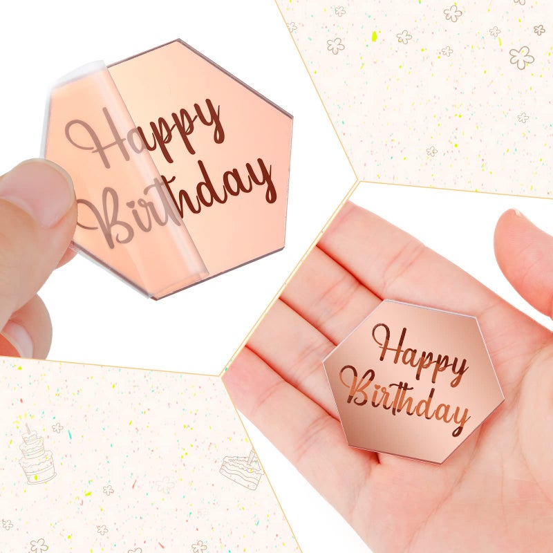 Qunclay 30 Pcs Happy Birthday Acrylic Cupcake Toppers - Personalized Mirror Cake Disc Topper - Engraved Mini Charm Name Custom Decorations For Decor (Hexagon) - Image 3