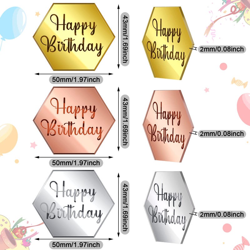 Qunclay 30 Pcs Happy Birthday Acrylic Cupcake Toppers - Personalized Mirror Cake Disc Topper - Engraved Mini Charm Name Custom Decorations For Decor (Hexagon) - Image 2