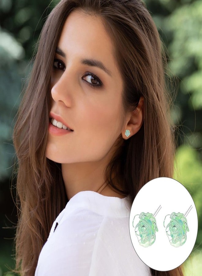 Dland 5 Pairs 3D Rose Flower Earrings Set for Sensitive Ears, DLAND Soft Silicone Plastic Clear Stud Earrings with Backs, Lightweight Coloured Earrings in 5 Colors (Green, Blue, Orange, Yellow, Pink) - Image 5