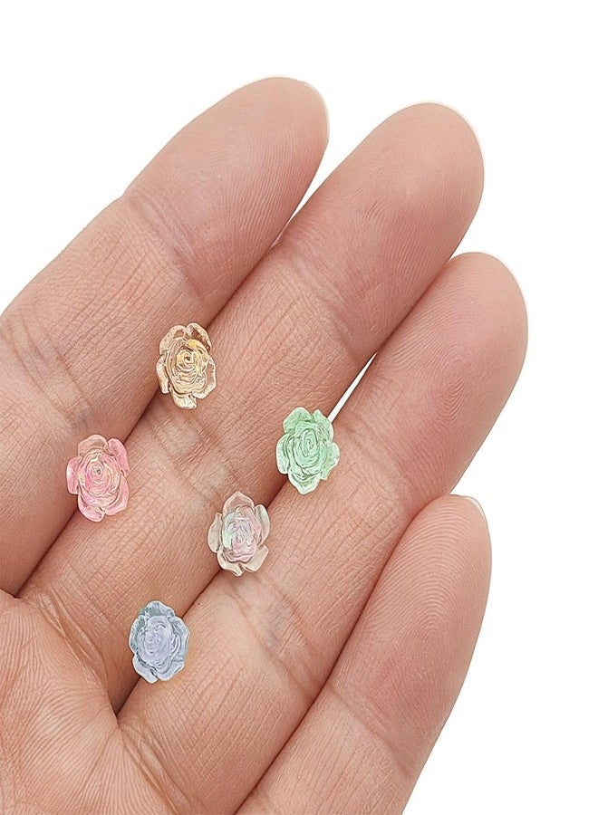 Dland 5 Pairs 3D Rose Flower Earrings Set for Sensitive Ears, DLAND Soft Silicone Plastic Clear Stud Earrings with Backs, Lightweight Coloured Earrings in 5 Colors (Green, Blue, Orange, Yellow, Pink) - Image 3