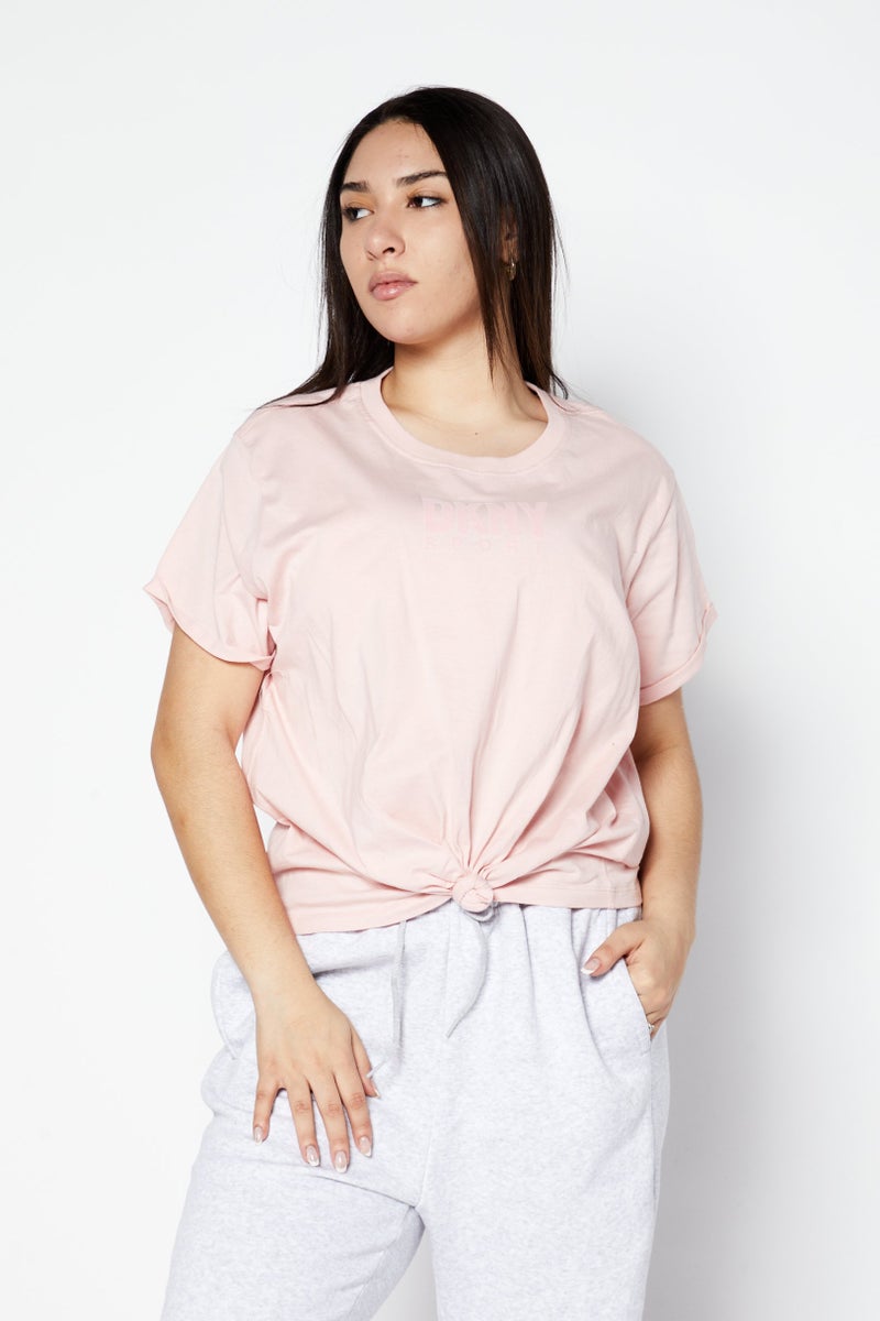 DKNY Sport Women Sportswear Fit Short Sleeve Brand Logo Outdoor T-Shirt, Pink - Image 1