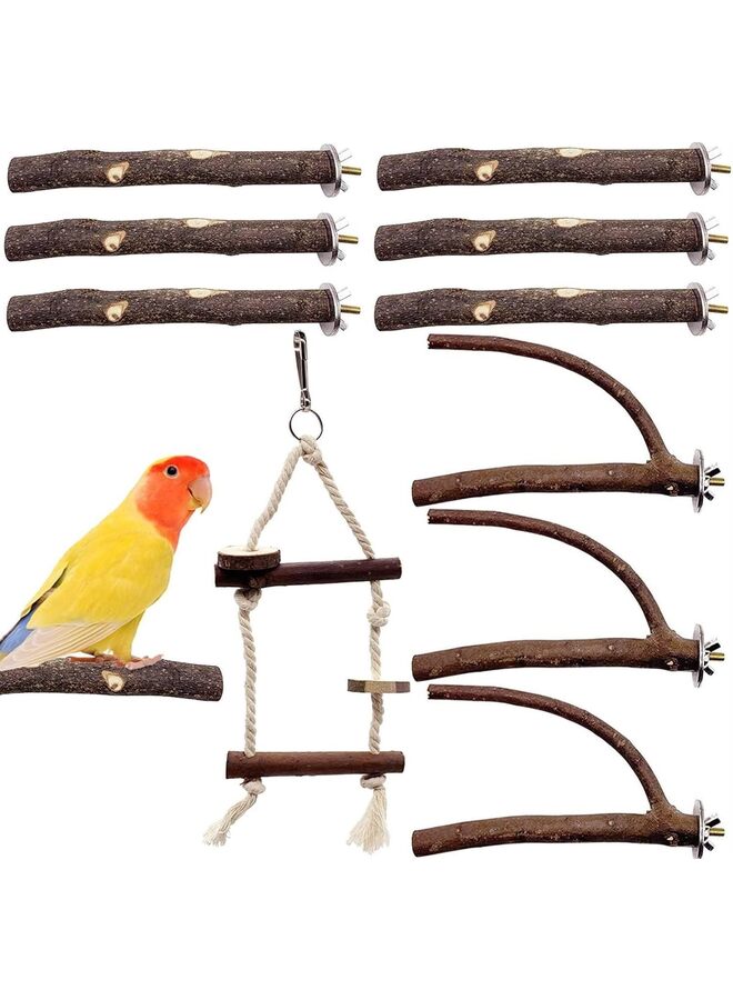 Generic 10PCS Bird Parrot Perch Stand Set - Natural Wood Bird Parakeet Stand Branch, Fork Perch Rod Stand Paw Grinding Stick Bird Cage Accessories For Pet Budgies Cockatiels Lovebirds  - Image 1