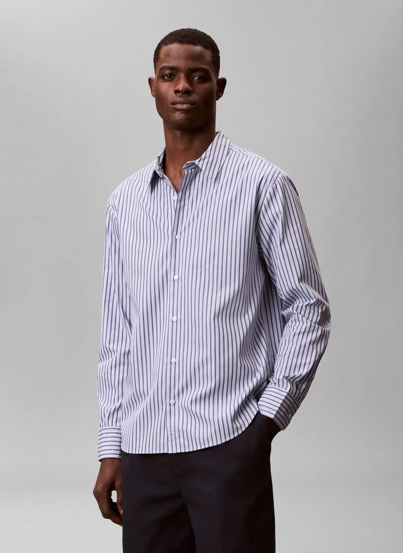 Double Stripe Cotton Relaxed Button-Down Shirt