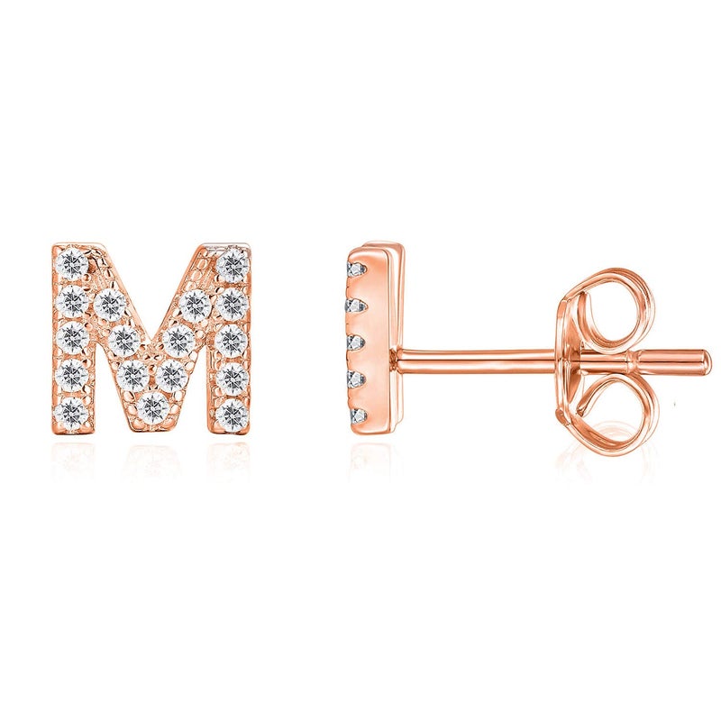 PAVOI 14K Rose Gold Plated 925 Sterling Silver CZ Alphabet Letter Earrings | Initial Earrings for Women | Letter M - Image 5