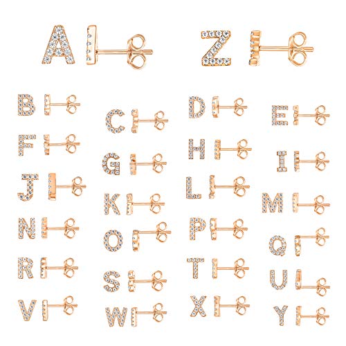 PAVOI 14K Rose Gold Plated 925 Sterling Silver CZ Alphabet Letter Earrings | Initial Earrings for Women | Letter M - Image 3
