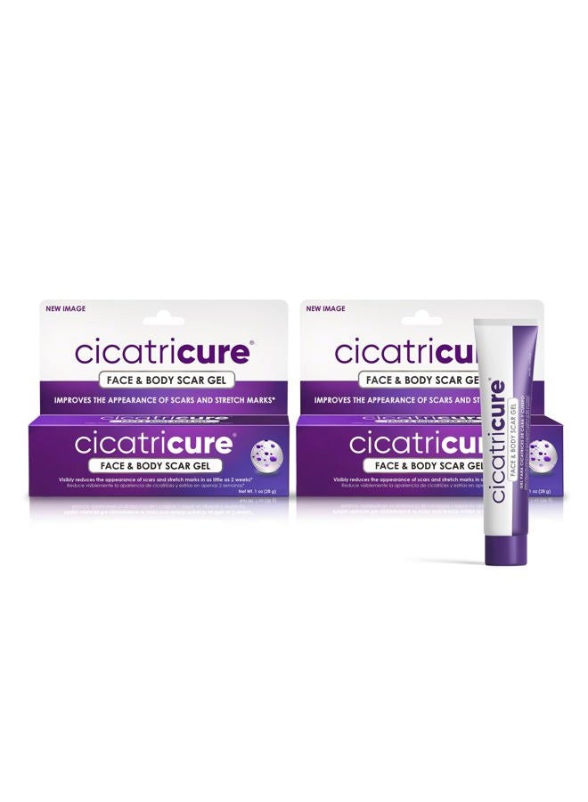 CICATRICURE Advanced Scar Gel for Face & Body - Proven Results in 2 Weeks, Scar Treatment for Surgical Scars, Stretch Marks, Scars of Burns and Injuries, Acne Scar Treatment, 1 oz (28 g) - Pack of 2 - Image 1