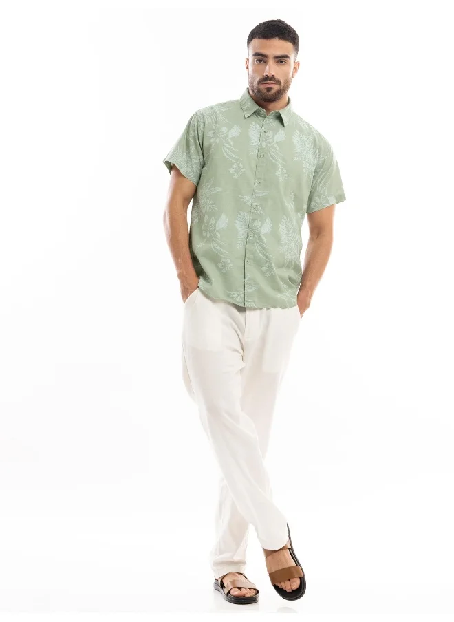 Beyoung Seafoam Green Floral Printed Shirt for Men
