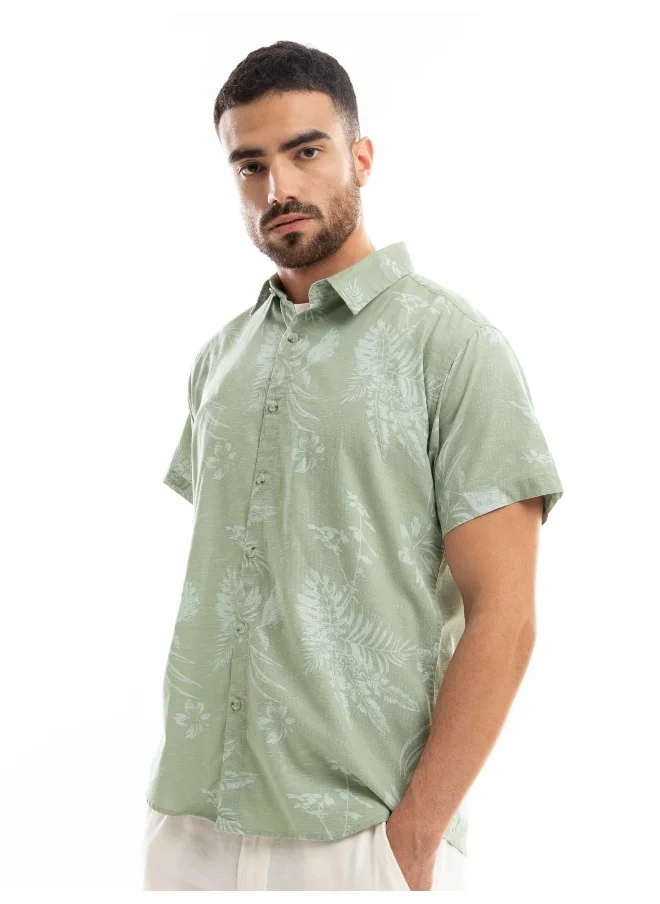 Beyoung Seafoam Green Floral Printed Shirt for Men