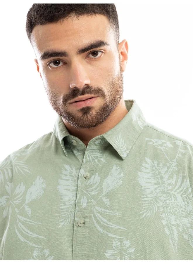 Beyoung Seafoam Green Floral Printed Shirt for Men