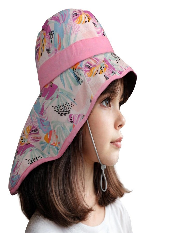 VRITRAZ Sun Protection UPF50+ Bucket Hat Toddler Summer Beach Play Hats with Neck Flap for Girl, Boy, Kids Summer Hat, Bucket Hat for Kids Ages 3-10 Years (Color-Floral Babypink) - Image 1