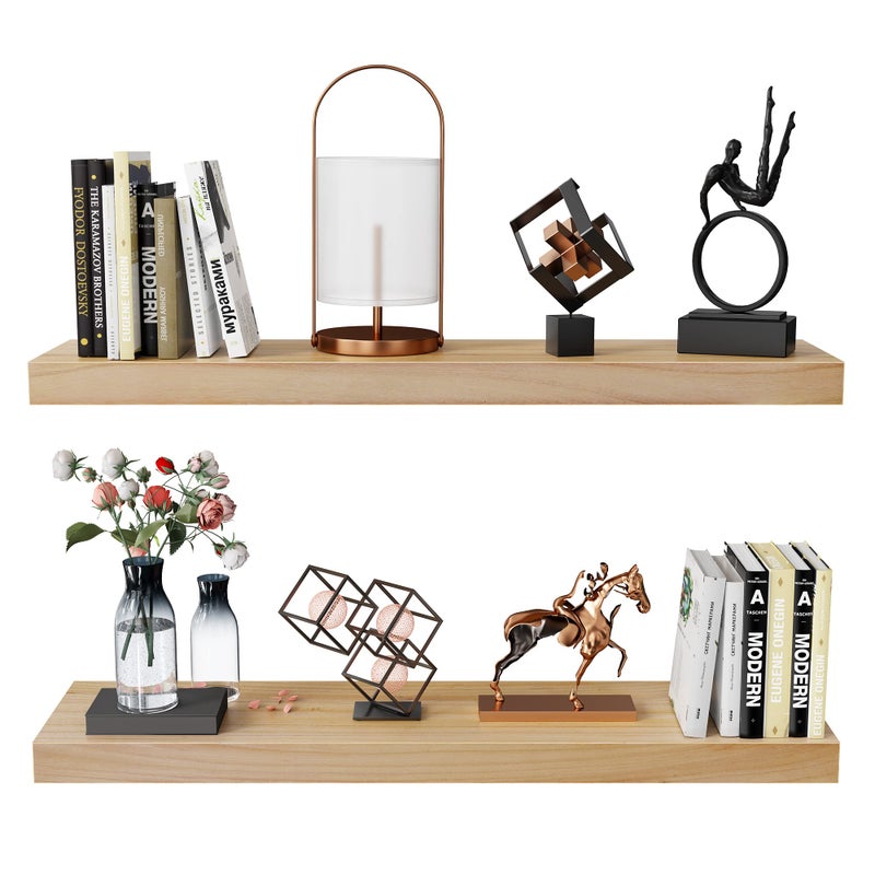 Habudda Floating Shelves for Wall Bathroom Bedroom Kitchen Book Shelf Rustic Wooden Home Decor Plant Display Varnished Natural Solid Wood Mounted Invisible Bracket 30 Set of 2