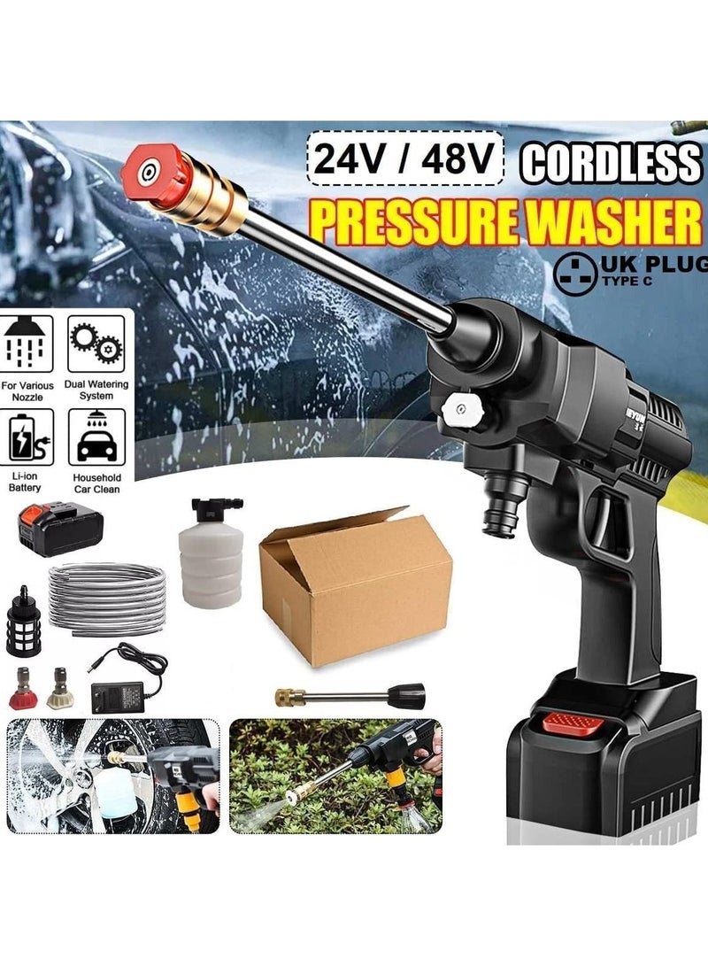 48V Cordless Portable Washer Electric High Pressure Cleaner Machine 200W 30Bar Lithium Handheld Car Cleaning Device With Foam Generator Nozzle Water Pump (Box Pack - UK Plug)  - Image 1