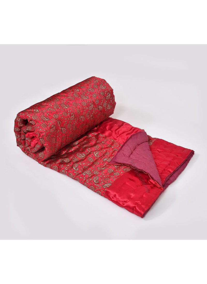 SIBLEY SIBLEY 220 TC Satin Cotton Single Bed RazaiQuilt Hand Stiched Jaipuri Silk rajai RED 85X55 INCH  - Image 3