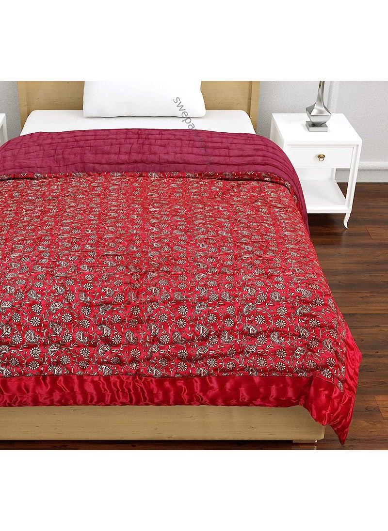 SIBLEY SIBLEY 220 TC Satin Cotton Single Bed RazaiQuilt Hand Stiched Jaipuri Silk rajai RED 85X55 INCH  - Image 1