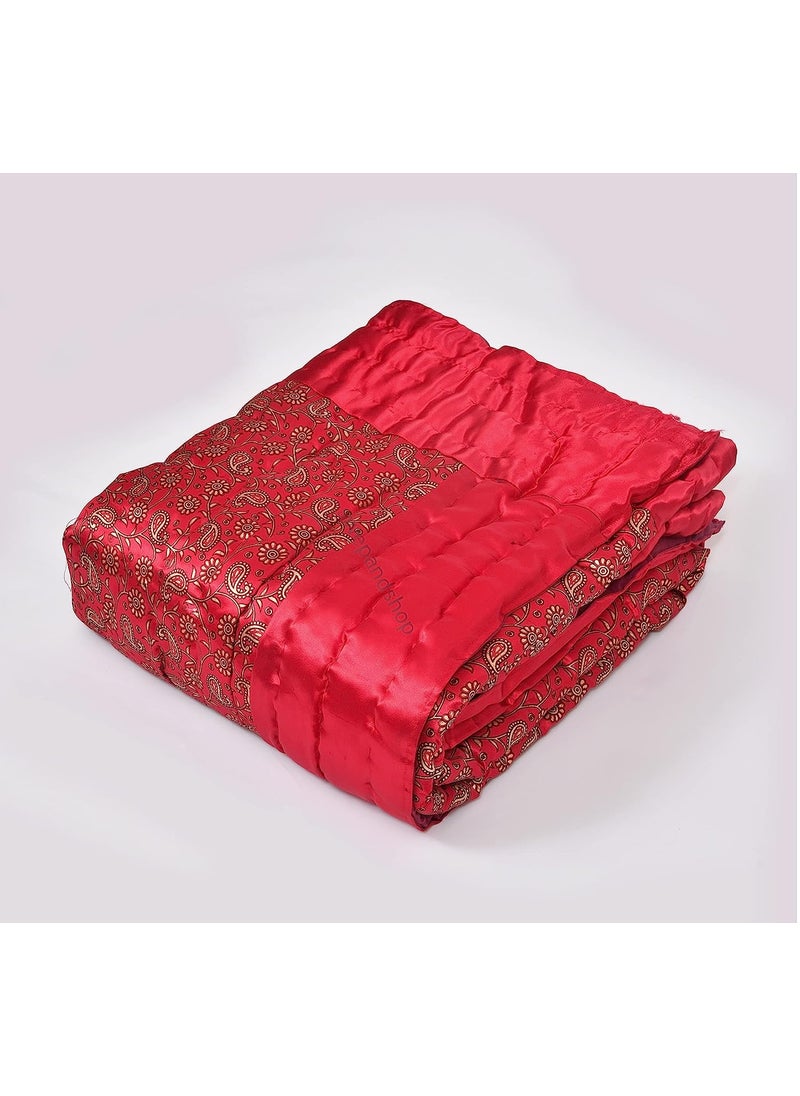 SIBLEY SIBLEY 220 TC Satin Cotton Single Bed RazaiQuilt Hand Stiched Jaipuri Silk rajai RED 85X55 INCH  - Image 2