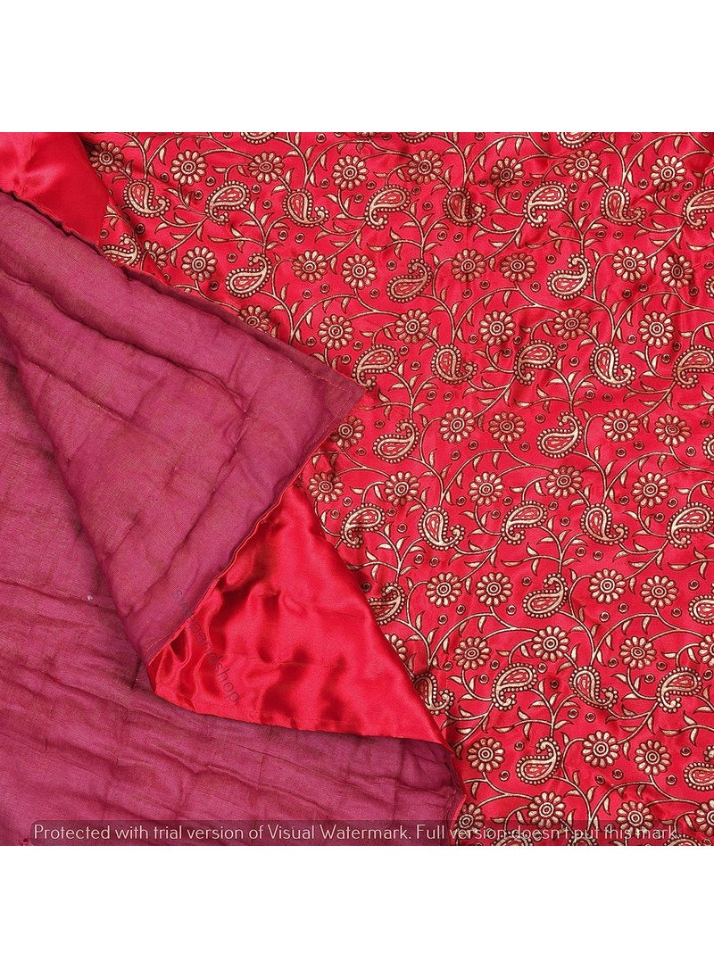SIBLEY SIBLEY 220 TC Satin Cotton Single Bed RazaiQuilt Hand Stiched Jaipuri Silk rajai RED 85X55 INCH  - Image 4