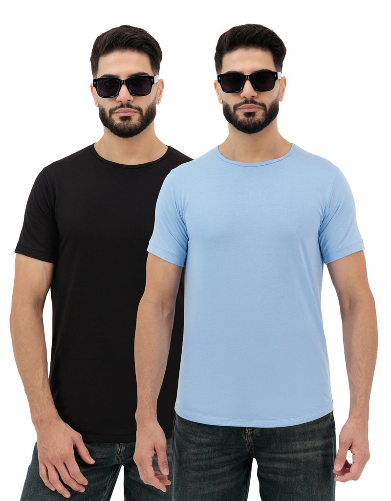 Vasl Hub VaslHub Cotton Plain T-Shirts for Men – Crew Neck Regular Fit 2-Pack (Black & Mist) - Image 1