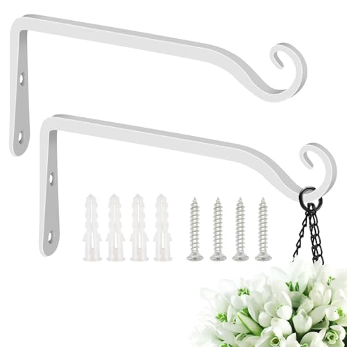 FEED GARDEN Hanging Plant Bracket 10 Inch 2 Pack, Hand-Forged Plant Hanger for Hanging Bird Feeders, Wind Chimes, Flower Baskets, Lanterns, Indoor/Outdoor Use, White - Image 1