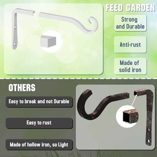 FEED GARDEN Hanging Plant Bracket 10 Inch 2 Pack, Hand-Forged Plant Hanger for Hanging Bird Feeders, Wind Chimes, Flower Baskets, Lanterns, Indoor/Outdoor Use, White - Image 4